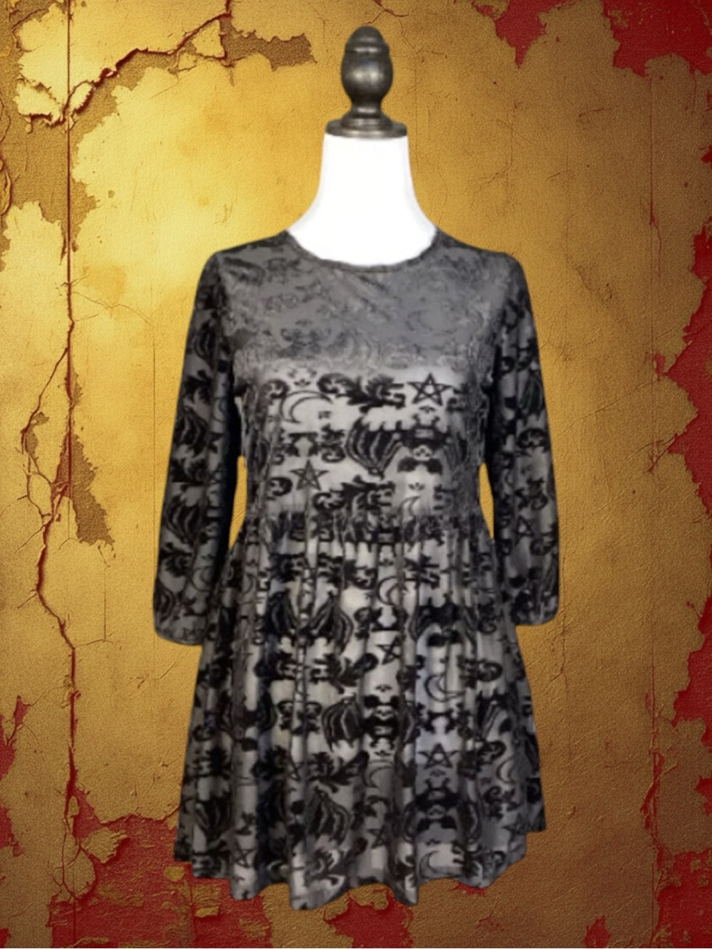 Iron Fist Goth Whimsigoth Punk Alt Flocked Velvet Maximalist Babydoll Dress S